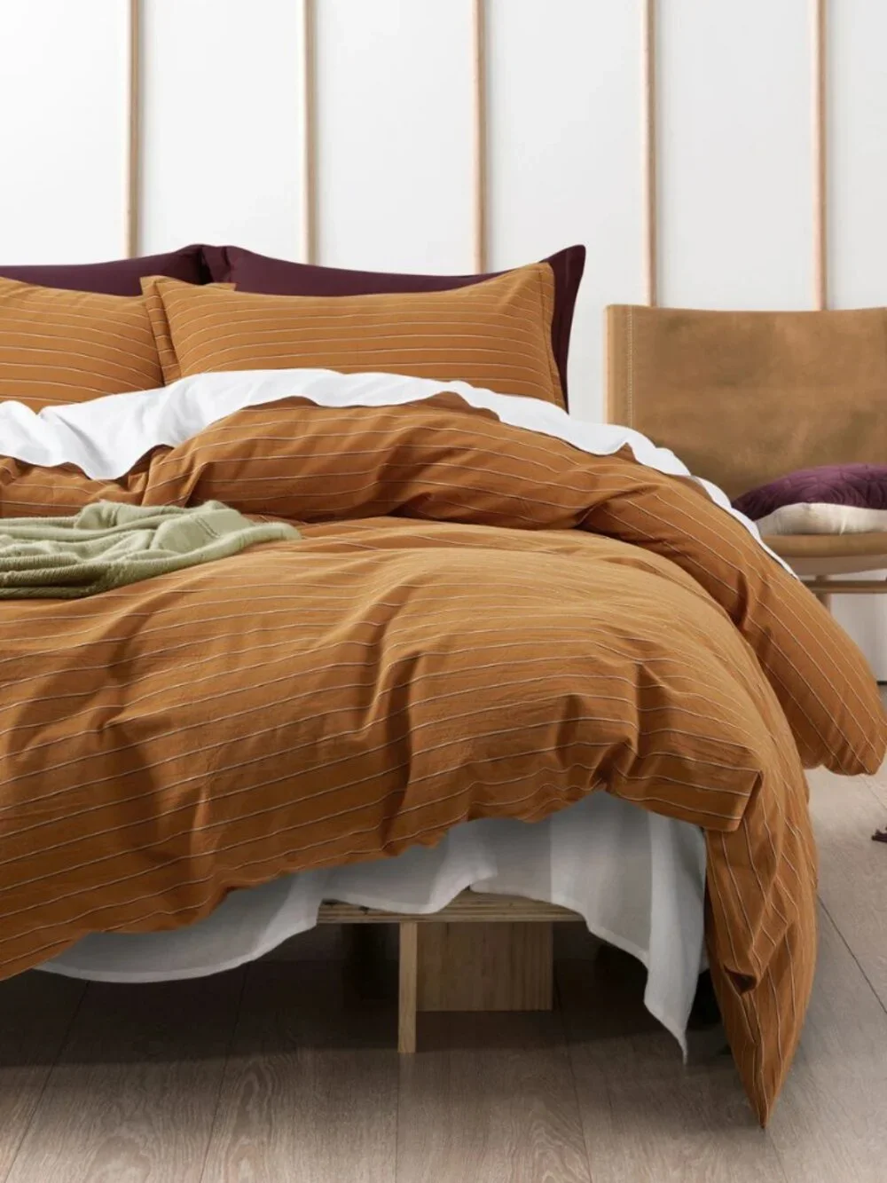 Dione Striped Chambray Cotton Duvet Cover Set | Washed Cotton Bedding